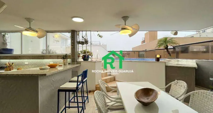 Cobertura à beira mar, 4 dormitórios (1 suíte), 3 vagas, lazer, enseada, guarujá/sp