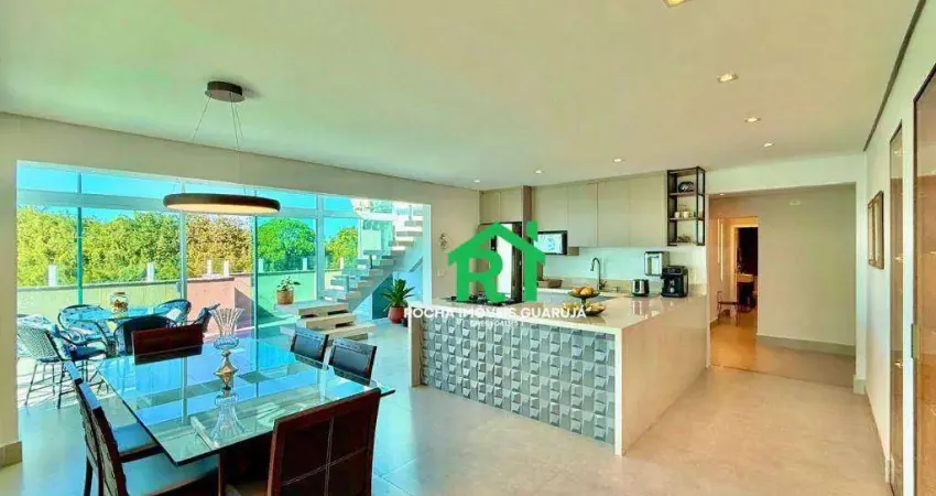 Cobertura duplex, beira mar, vista mar, 4 dormitórios (4 suítes), 2 vagas, astúrias, guarujá/sp.