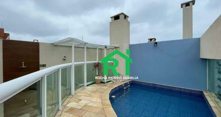 Cobertura à beira mar com 2 quartos, 2 vagas e lazer, à venda em pitangueiras, guarujá