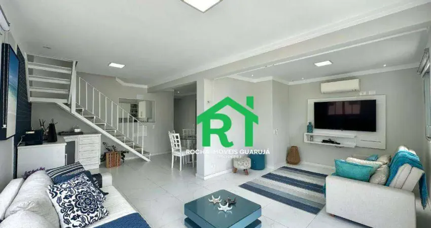 Cobertura reformada, vista mar com 3 quartos (1 suíte), 1 vaga à venda em Pitangueiras, Guarujá.