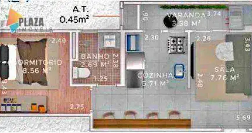 Apartamento à venda, 37 m² por R$ 275.000,00 - Boqueirão - Praia Grande/SP