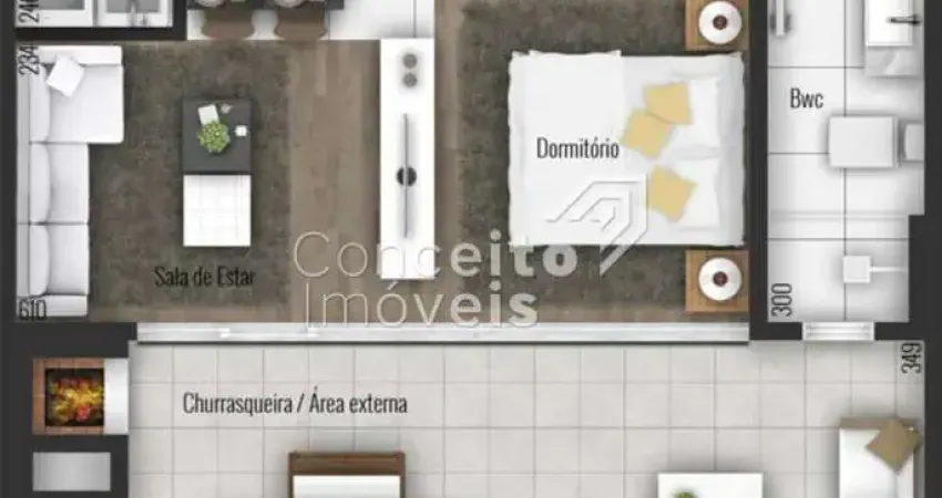 Flat com 1 quarto à venda na Rua Coronel Bittencourt, 359, Centro, Ponta Grossa