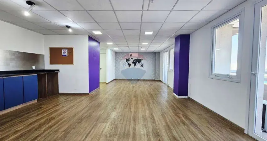 Sala comercial para locação na barra funda, 68 metros, 2 banheiros, sacada e 2 vagas de garagem