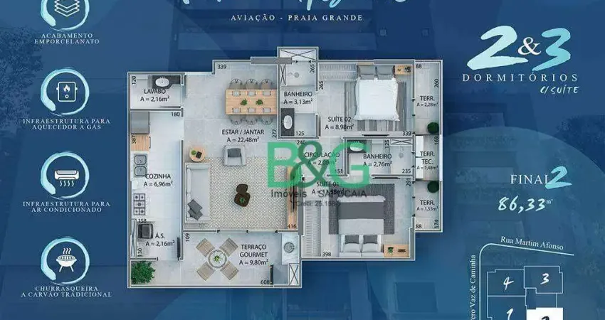 Apartamento com 2 dormitórios à venda, 86 m² por R$ 579.900,00 - Aviação - Praia Grande/SP