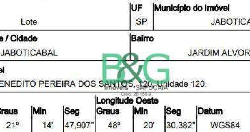 Terreno à venda, 2 m² por R$ 366.464,24 - Jardim Alvorada - Jaboticabal/SP