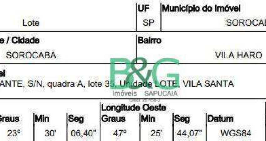 Terreno à venda, 1 m² por R$ 766.299,08 - Vila Haro - Sorocaba/SP