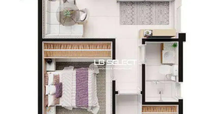 Apartamento com dois quartos, uma suíte e duas vagas de garagem.