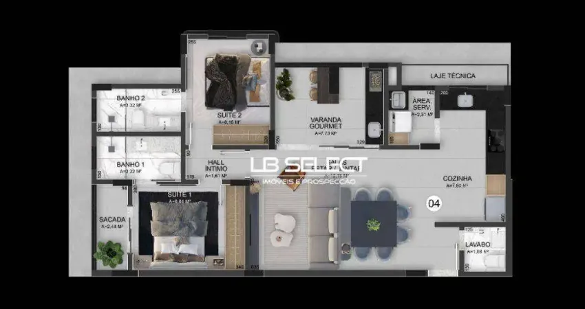 Apartameto com dois quartos, duas suites, sala em dois ambientes, lavabo e varanda gourmet