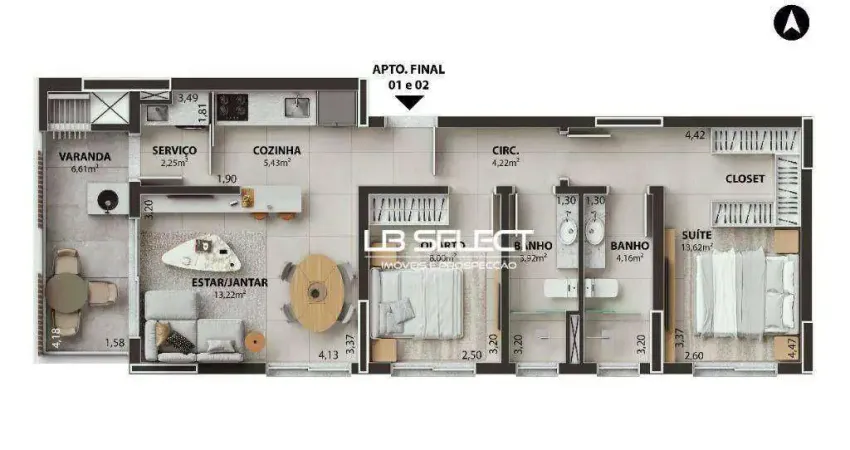 Apartamento no Parque Una com dois quartos, suíte e varanda gourmet.