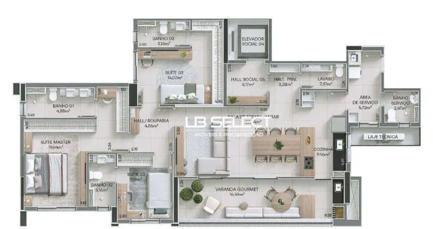 Apartamento no bairro jardim sul com três suítes e varanda gourmet.