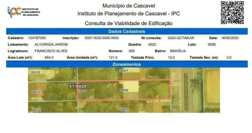 Terreno à venda na Rua Francisco Alves, Brasília, Cascavel