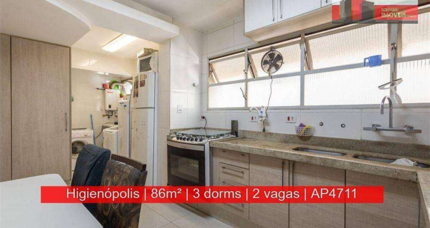 Apartamento de 86m², 3 quartos, 2 vagas, R. Dr. Gabriel dos Santos, 493 - Higienópolis, Ed. Manaus