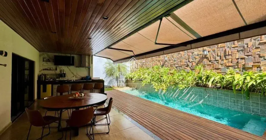 Casa à venda no bairro jardim karaiba, 3 quartos, 3 quartos todos suítes, área de lazer completa com churrasqueira e piscina, 2 vagas,