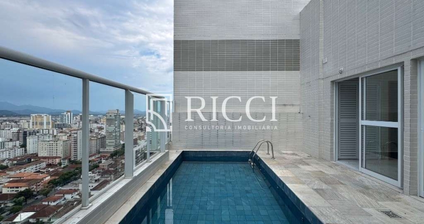 Cobertura de alto padrão à venda em Santos-SP, bairro Gonzaga, 4 quartos, 4 suítes, 2 salas, 5 banheiros, 3 vagas, 249m².