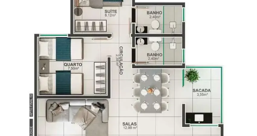 Apartamento à venda, 2 quartos, 1 suíte, 2 vagas, Lidice - Uberlândia/MG