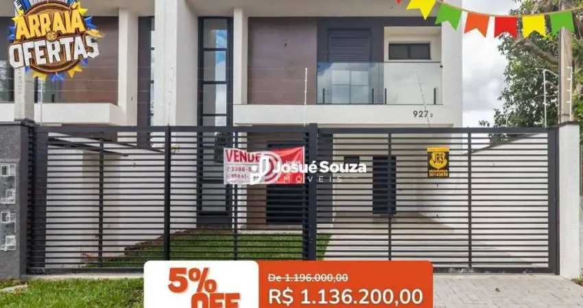 Sobrado Fino Acabamento com Amplo Espaço para Área Gourmet à venda, 172 m² por R$ 1.136.200 - Jardim das Américas - Curitiba/PR