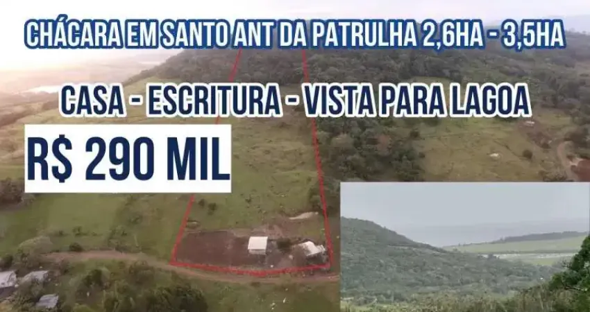 [122215]  CHÁCARA  VISTA PARA LAGOA  SANTO ANT DA PATRULHA 2,6HA CASA GALPÃO AÇUDE VERTENTE