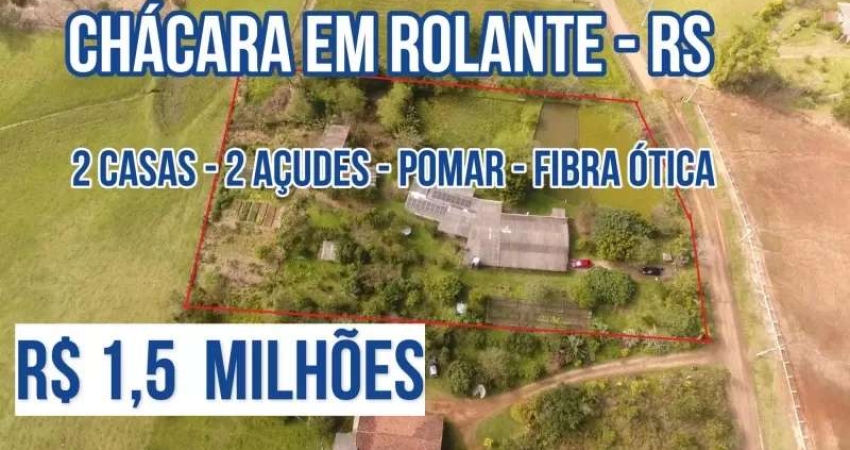[120506]  CHÁCARA EM ROLANTE  2 CASAS 2 AÇUDES POMAR HORTA FIBRA ÓTICA PRÓX ESCOLA ADVENTISTA