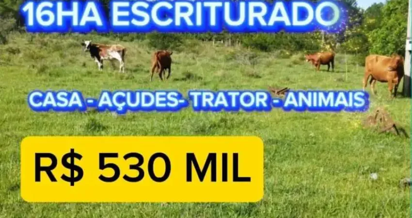[712]CHÁCARA EM MOSTARDAS 16HA ESCRITURADO COM CASA AÇUDE E TRATOR