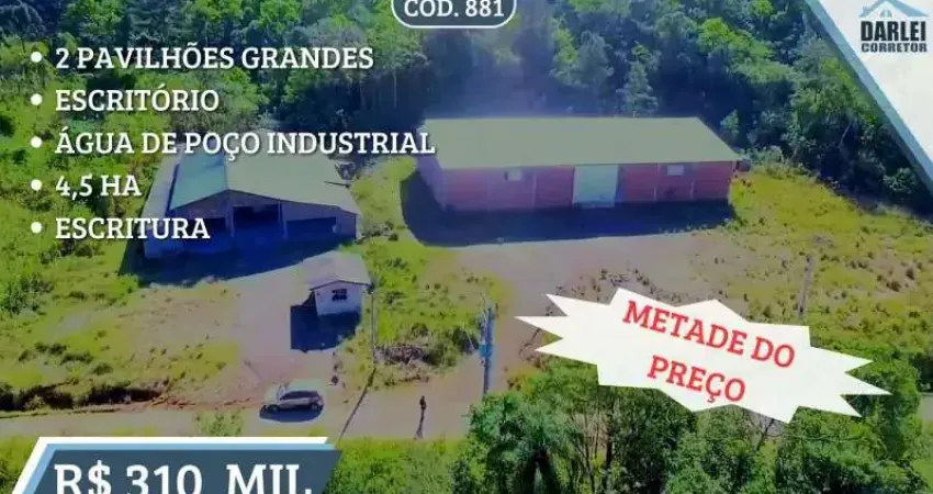 [881] IMÓVEL INDUSTRIAL 4,5 HA ESCRITURA, EM TAQUARA, 2 PAVILHÕES, POÇO INDUSTRIAL