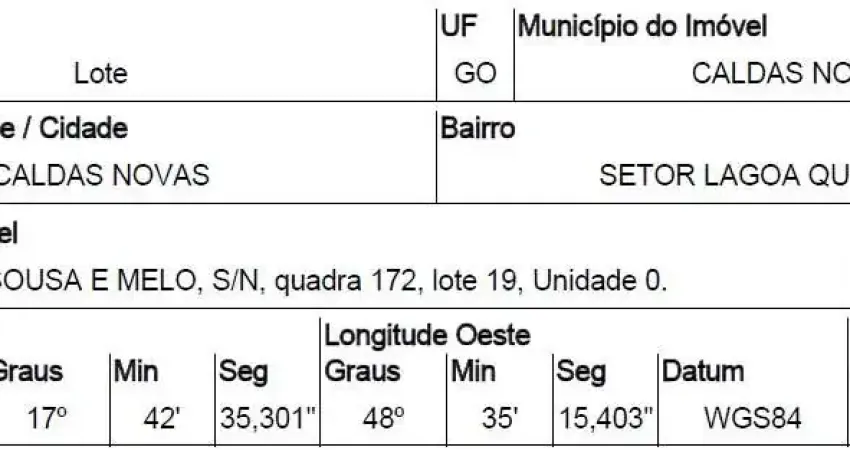 Oportunidade Única em CALDAS NOVAS - GO | Tipo: Terreno | Negociação: Venda Direta Online  | Situação: Imóvel