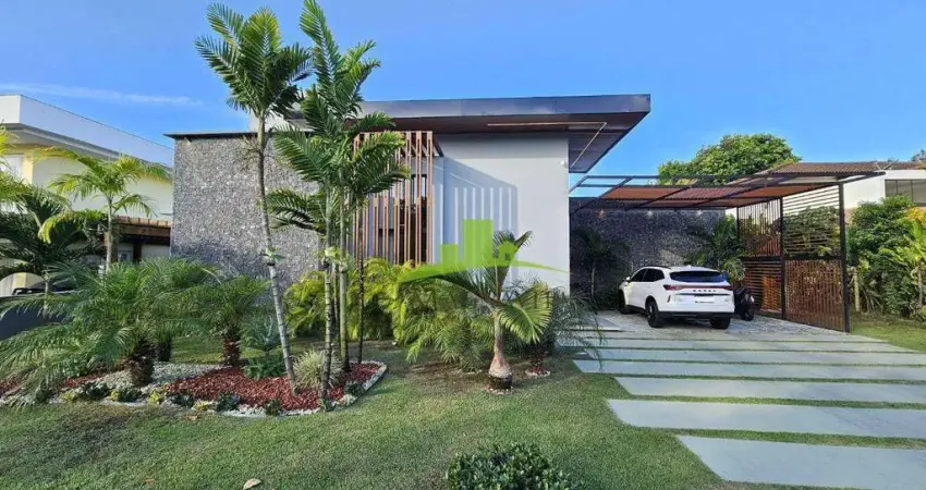 Casa Moderna Térrea à Venda no Condomínio Vida Marina, Busca Vida, Camaçari | 3 Suítes no Térreo | Piscina com Cascata e Área Gourmet