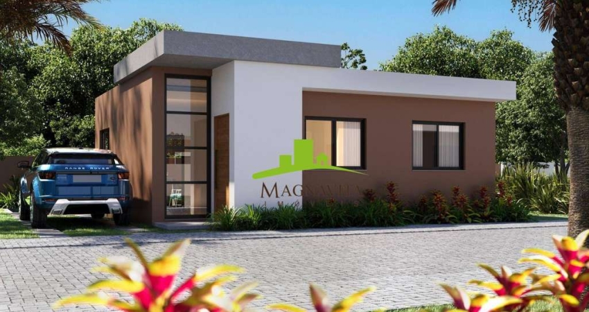 LANÇAMENTO LINE by DENA. Condomínio Casas Individuais, Abrantes, 81m², 3 Quartos, 1 Suíte, Garden Privativo, Fachada Moderna, Clube com 2.200m² Lazer