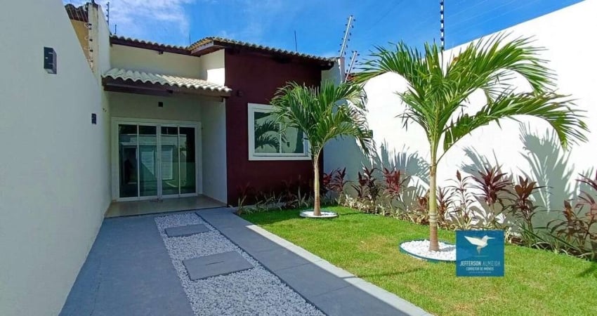 Casa Plana em Rua Pública no Bairro Encantada em Eusébio Próximo a Estrada do Fio, 03 Quartos, sendo 02 Suítes, 80m2, 02 Vagas