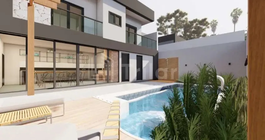 Maravilhosa casa térrea em condomínio com 3 suítes, 4 vagas de garagem e piscina e área gourmet