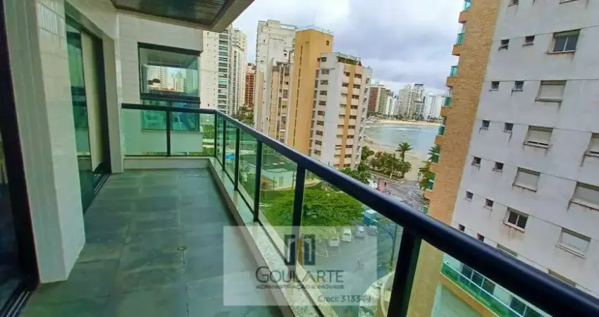 Apartamento alto padrão com 3 dormitórios sendo 1 suíte + dormitório de serviço, lazer no condomínio e vista lateral do mar na praia da Pitangueiras-Guarujá/SP.