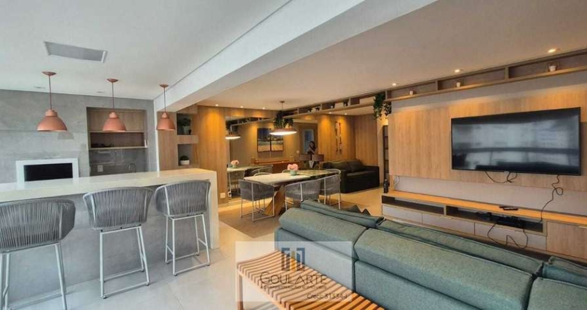 Apartamento alto padrão com sacada gourmet, 3 dormitório sendo 1 suíte, lazer completo no condomínio na praia das Pitangueiras-Guarujá/SP.