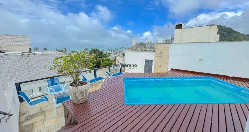Cobertura com vista mar, piscina e espaço gourmet, 3 vagas,fica no bairro da enseada