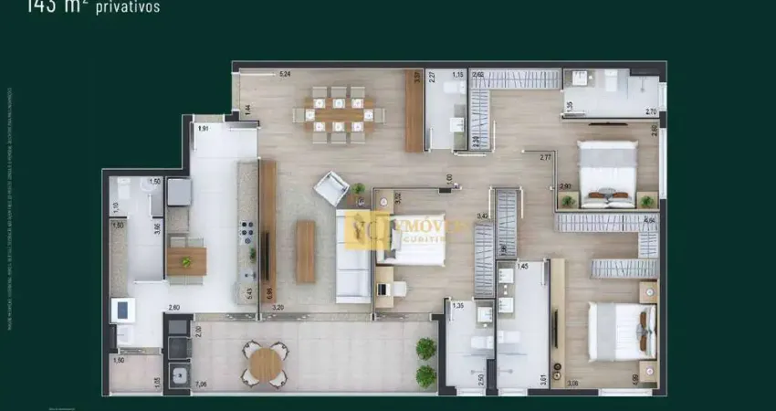 Apartamento com 3 dormitórios à venda, 143 m² por R$ 2.190.000,00 - Santo Inácio - Curitiba/PR