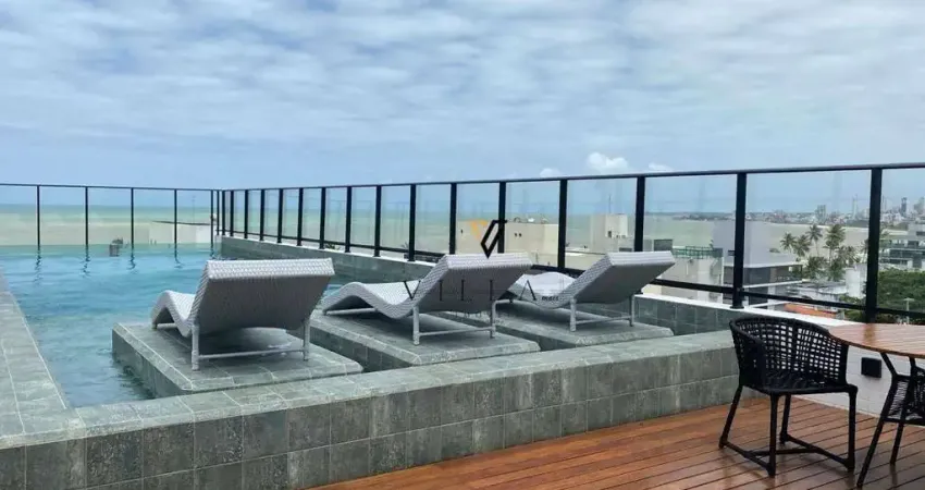 Flat incrível a 50 m da praia com 1 dormitório, sala e cozinha integradas à venda, 18 m² por r$ 399.000 - bessa - joão pessoa/pb