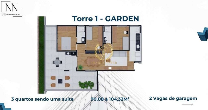 Apartamento com 34m² de Garden privativo.
