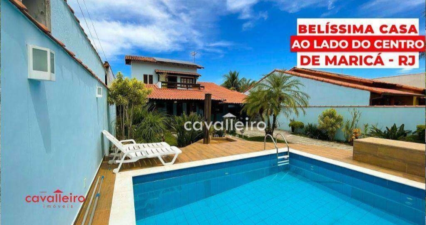 CASA MOBILIADA, COM 3 QUARTOS SENDO 2 SUÍTES, PISCINA, ÁREA GOUMET, COND. NO CENTRO DE MARICÁ-RJ