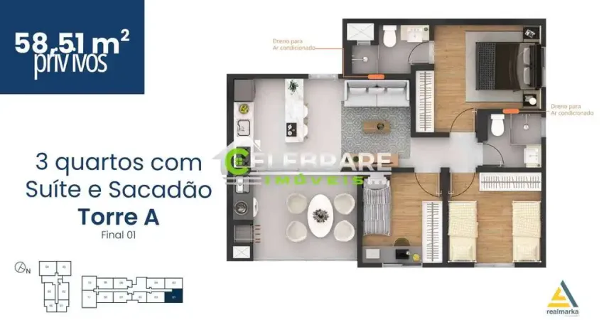 APARTAMENTO CENTRO DE PINHAIS,03 QTOS,SUÍTE,SACADA C/ CHURRASQ.