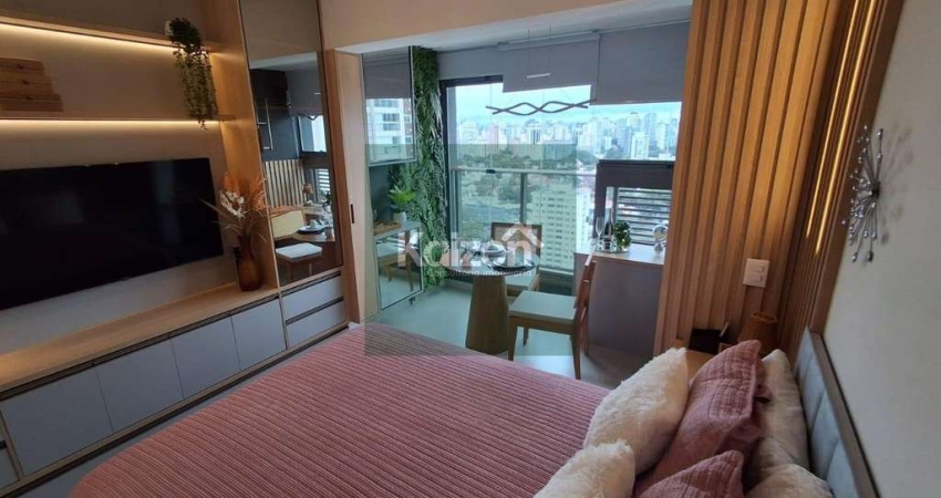 Studio novinho e mobiliado – 26m² Prédio com lazer completo!