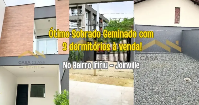 Excelente sobrado geminado novo com 3 quartos à venda no bairro iririu joinville