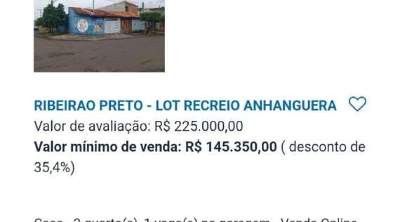 Casa para Venda em Ribeirão Preto, Recreio Anhangüera, 2 dormitórios, 1 banheiro, 1 vaga