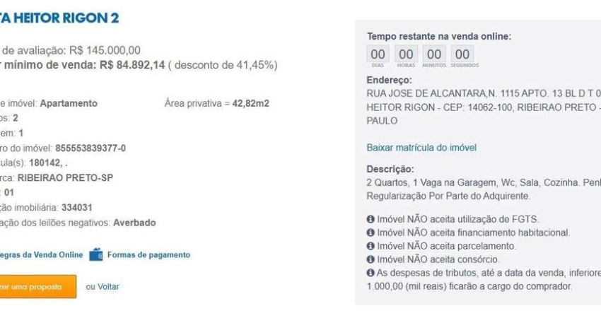 Apartamento para Venda em Ribeirão Preto, Jardim Heitor Rigon, 2 dormitórios, 1 banheiro, 1 vaga