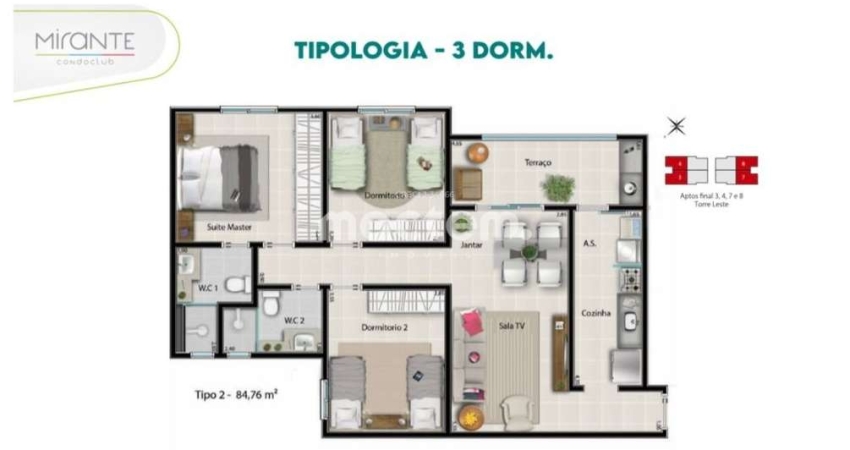 Apartamento para venda em Bonfim Paulista de 85.00m² com 3 Quartos, 1 Suite e 2 Garagens