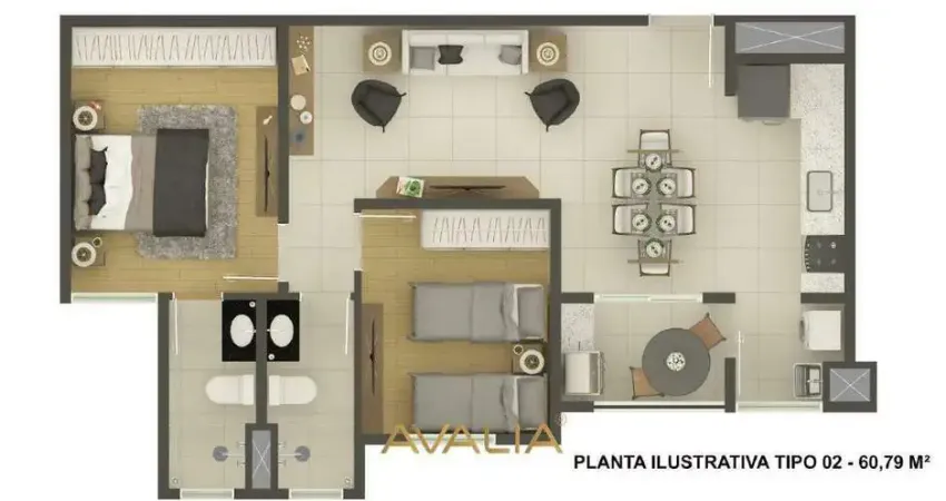 Apartamento para venda em Jardim Santiago de 60.79m² com 2 Quartos, 1 Suite e 2 Garagens