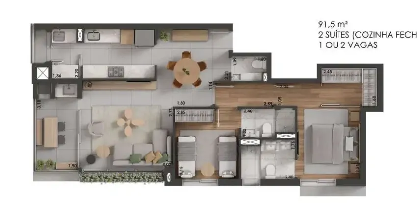 Apartamento para venda em Ahú de 91.00m² com 2 Quartos, 2 Suites e 2 Garagens