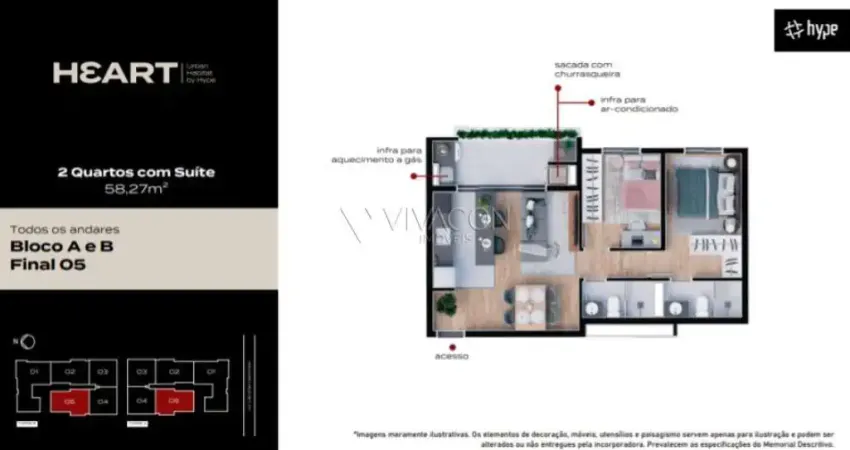 Apartamento para venda em Santa Felicidade de 58.00m² com 2 Quartos, 1 Suite e 1 Garagem