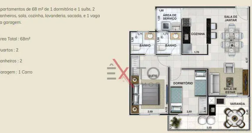 Apartamento para venda em vila itapanhau de 68.00m² com 2 quartos, 1 suite e 1 garagem