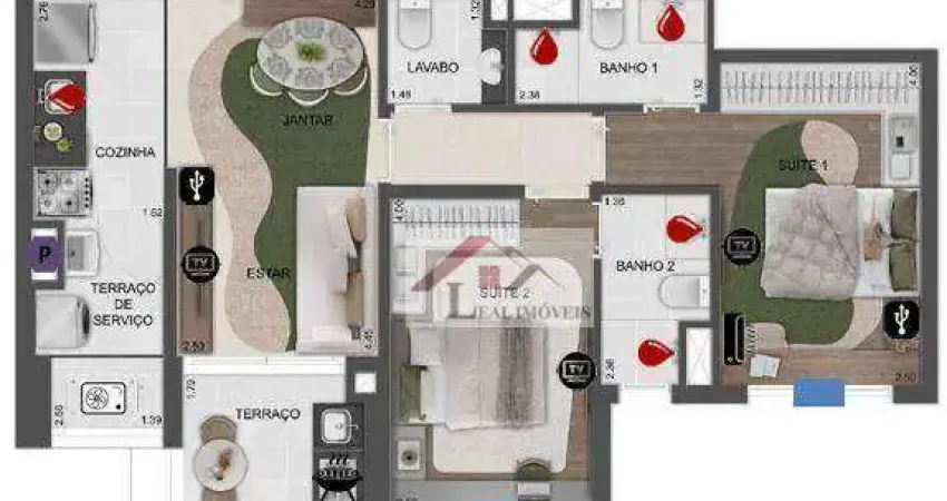 Apartamento para venda em fundação de 68.00m² com 2 quartos, 2 suites e 1 garagem