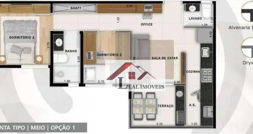 Apartamento para venda em jardim de 44.00m² com 2 quartos e 1 garagem