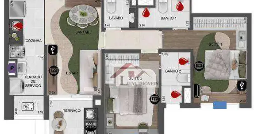 Apartamento para venda em Fundação de 68.00m² com 2 Quartos, 2 Suites e 1 Garagem