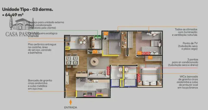 Apartamento para venda em Bonfim de 64.49m² com 2 Quartos e 1 Suite
